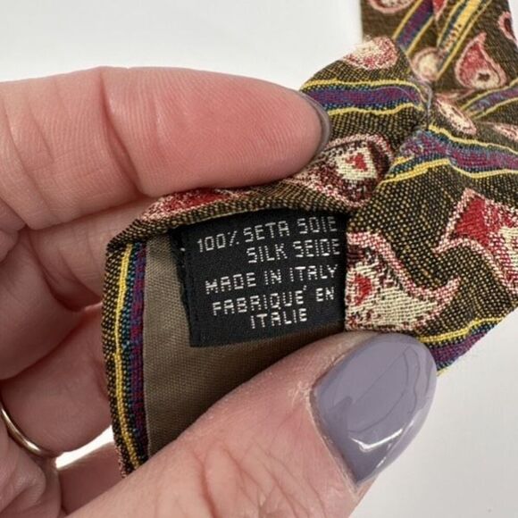 Emporio Armani Men's 100% Silk‎ Paisley Print Made In Italy Neck Tie Brown Red - Picture 4 of 12